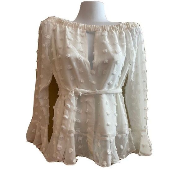 New SVBO Peasant Flounce White Women’s Top - Picture 1 of 4